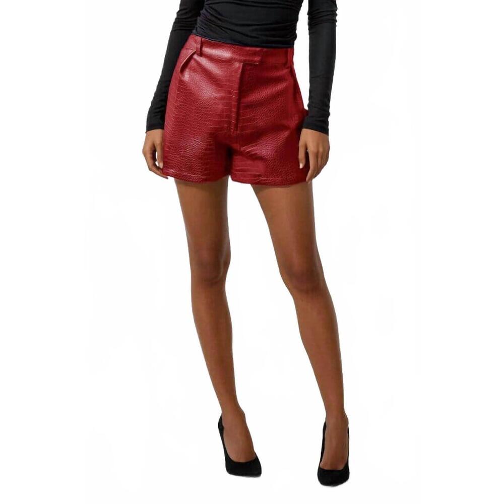 NEW NAKED ZEBRA crocodile faux leather shorts in burgundy